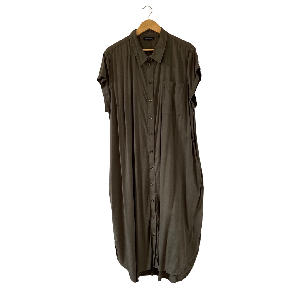 Universal Standard Olive Green Linen Blend Button Down Shirt Dress Womens Medium